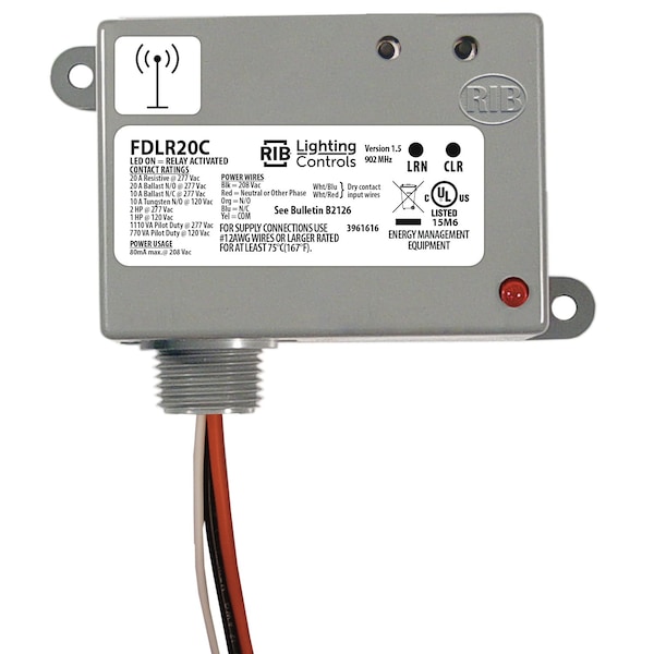 Wireless Lighting Relay, Transceiver/Repeater, 208 Vac Input, SPDT rel